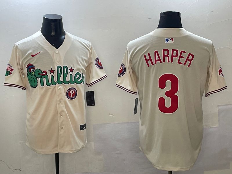 Men Philadelphia Phillies #3 Harper Cream Three generations Joint Name Game 2025 Nike MLB Jersey style 6->philadelphia phillies->MLB Jersey